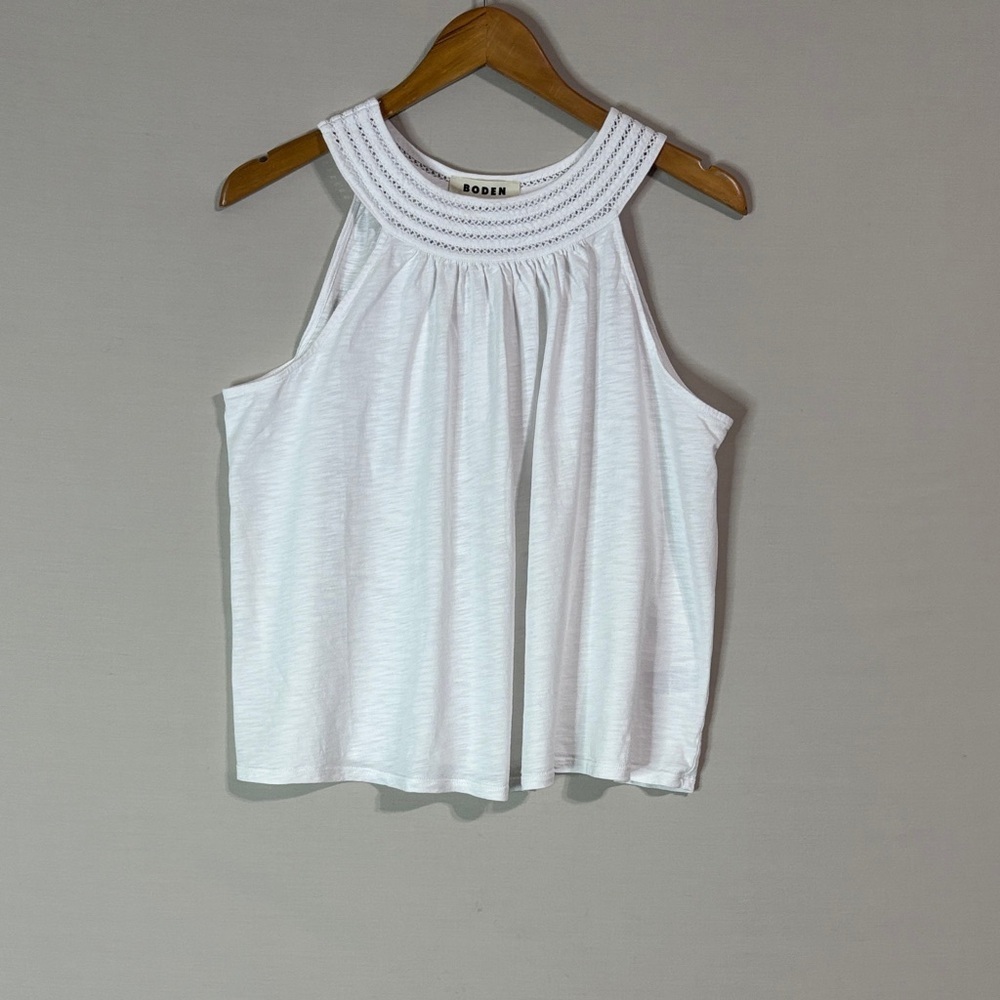 Boden Sleeveless Embroidered Neckline Top White Women’s 10
